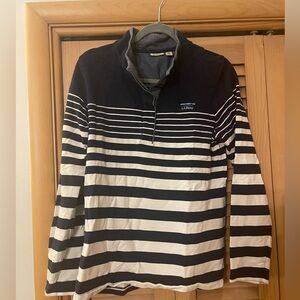 LL Bean size large quarter button pullover in Navy and Cream stripes